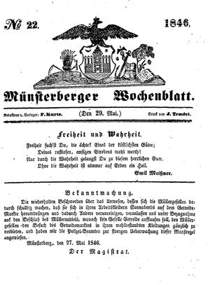 Münsterberger Wochenblatt vom 29.05.1846