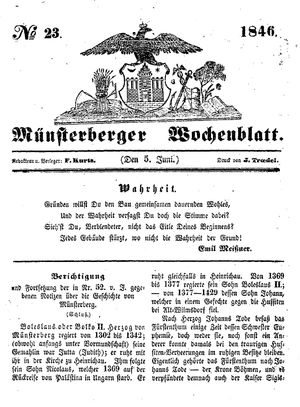 Münsterberger Wochenblatt vom 05.06.1846