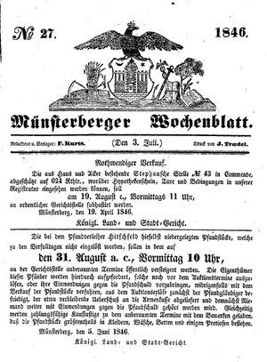 Münsterberger Wochenblatt on Jul 3, 1846