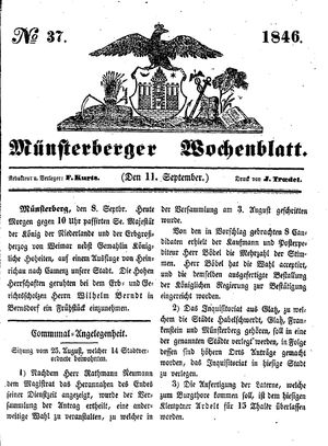 Münsterberger Wochenblatt vom 11.09.1846