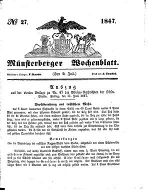 Münsterberger Wochenblatt on Jul 9, 1847