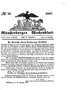 Münsterberger Wochenblatt vom 17.12.1847