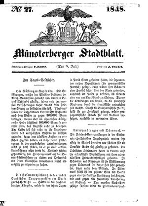 Stadt- und Wochenblatt vom 08.07.1848