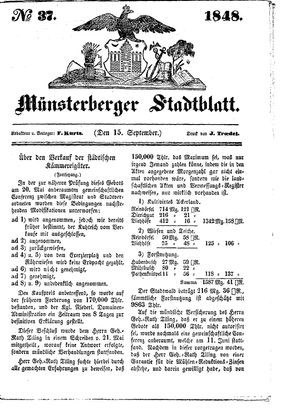 Stadt- und Wochenblatt on Sep 15, 1848