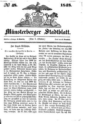 Stadt- und Wochenblatt vom 01.12.1848