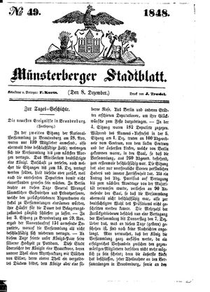 Stadt- und Wochenblatt vom 08.12.1848