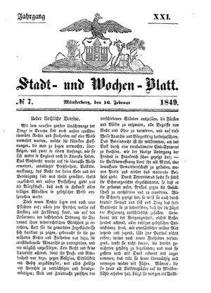 Stadt- und Wochenblatt vom 16.02.1849