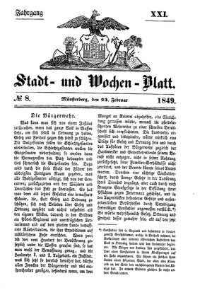 Stadt- und Wochenblatt vom 23.02.1849