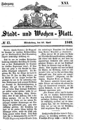 Stadt- und Wochenblatt vom 27.04.1849