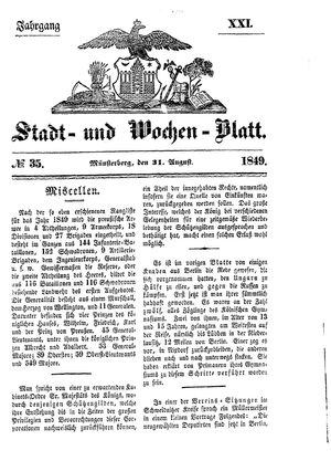 Stadt- und Wochenblatt vom 31.08.1849