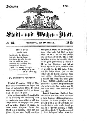 Stadt- und Wochenblatt vom 19.10.1849