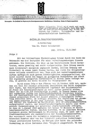 Pressedienst des Generalgouvernements / Pressechef der Regierung des Generalgouvernements vom 15.09.1940