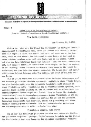 Pressedienst des Generalgouvernements / Pressechef der Regierung des Generalgouvernements vom 20.09.1940
