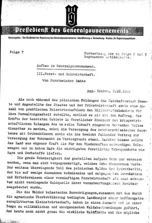 Pressedienst des Generalgouvernements / Pressechef der Regierung des Generalgouvernements vom 08.10.1940