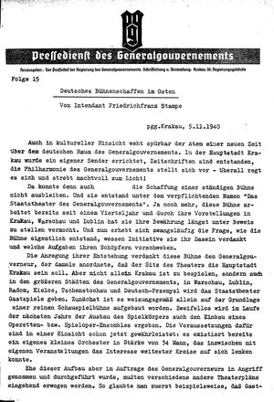 Pressedienst des Generalgouvernements / Pressechef der Regierung des Generalgouvernements vom 05.11.1940
