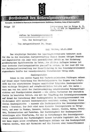 Pressedienst des Generalgouvernements / Pressechef der Regierung des Generalgouvernements vom 12.11.1940