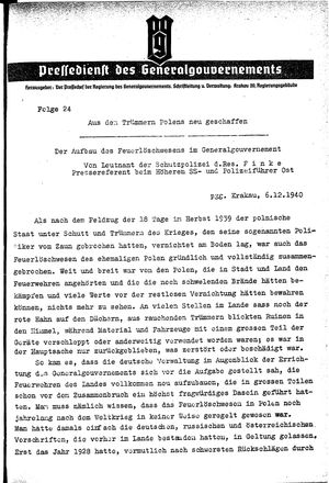 Pressedienst des Generalgouvernements / Pressechef der Regierung des Generalgouvernements vom 06.12.1940