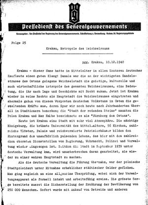 Pressedienst des Generalgouvernements / Pressechef der Regierung des Generalgouvernements vom 10.12.1940
