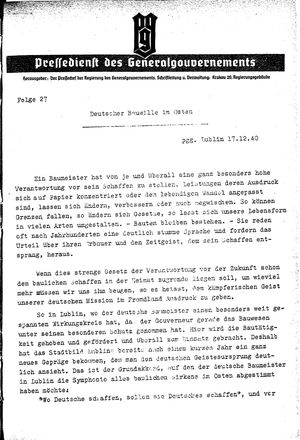 Pressedienst des Generalgouvernements / Pressechef der Regierung des Generalgouvernements vom 17.12.1940