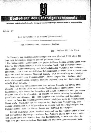 Pressedienst des Generalgouvernements / Pressechef der Regierung des Generalgouvernements vom 28.12.1940