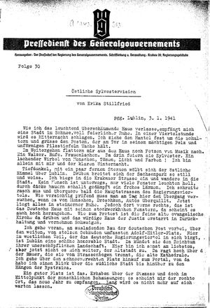 Pressedienst des Generalgouvernements / Pressechef der Regierung des Generalgouvernements vom 03.01.1941