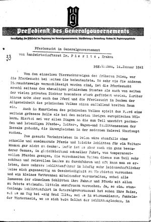 Pressedienst des Generalgouvernements / Pressechef der Regierung des Generalgouvernements vom 14.01.1941