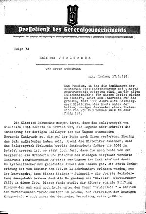 Pressedienst des Generalgouvernements / Pressechef der Regierung des Generalgouvernements vom 17.01.1941