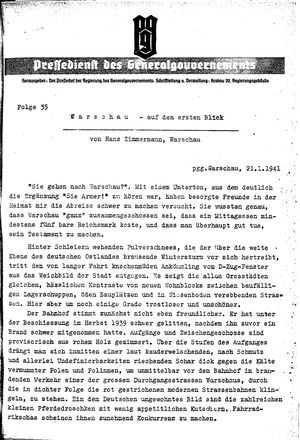 Pressedienst des Generalgouvernements / Pressechef der Regierung des Generalgouvernements on Jan 21, 1941