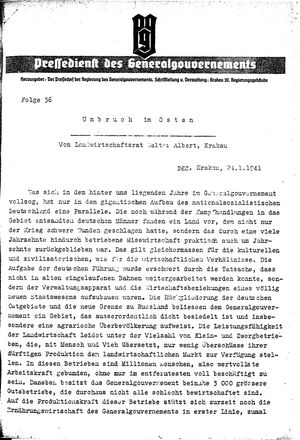 Pressedienst des Generalgouvernements / Pressechef der Regierung des Generalgouvernements vom 24.01.1941