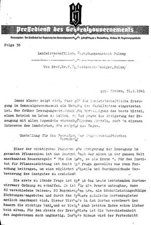 Pressedienst des Generalgouvernements / Pressechef der Regierung des Generalgouvernements vom 31.01.1941