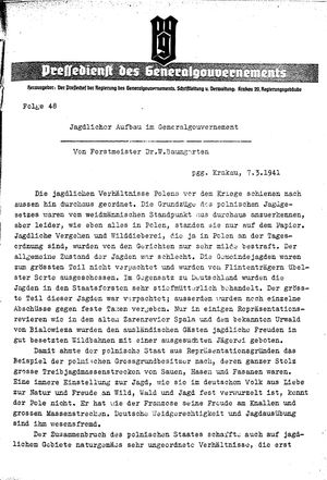 Pressedienst des Generalgouvernements / Pressechef der Regierung des Generalgouvernements vom 07.03.1941