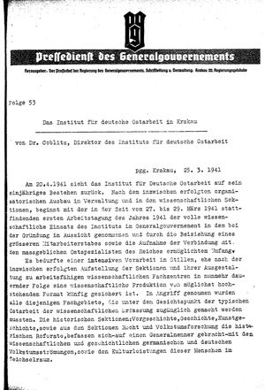 Pressedienst des Generalgouvernements / Pressechef der Regierung des Generalgouvernements vom 25.03.1941