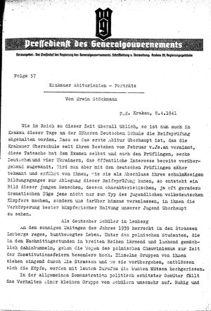 Pressedienst des Generalgouvernements / Pressechef der Regierung des Generalgouvernements vom 08.04.1941