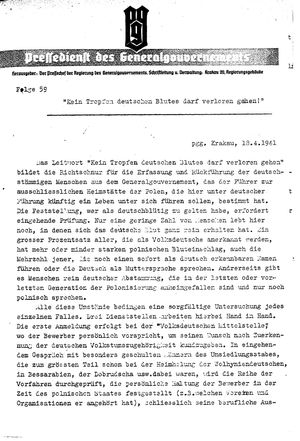 Pressedienst des Generalgouvernements / Pressechef der Regierung des Generalgouvernements vom 18.04.1941