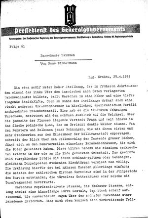 Pressedienst des Generalgouvernements / Pressechef der Regierung des Generalgouvernements vom 25.04.1941