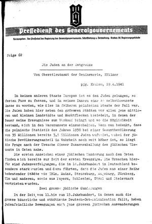 Pressedienst des Generalgouvernements / Pressechef der Regierung des Generalgouvernements vom 29.04.1941