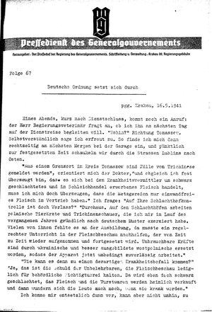 Pressedienst des Generalgouvernements / Pressechef der Regierung des Generalgouvernements vom 16.05.1941