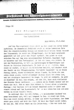 Pressedienst des Generalgouvernements / Pressechef der Regierung des Generalgouvernements vom 20.05.1941