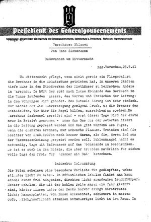 Pressedienst des Generalgouvernements / Pressechef der Regierung des Generalgouvernements vom 23.05.1941