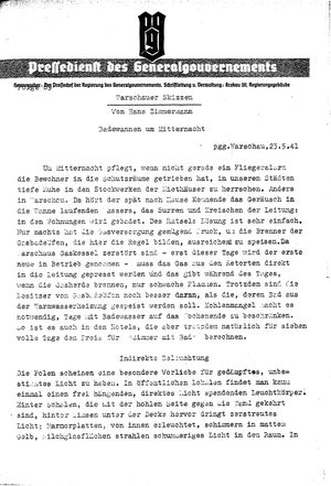 Pressedienst des Generalgouvernements / Pressechef der Regierung des Generalgouvernements vom 23.05.1941