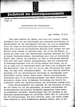 Pressedienst des Generalgouvernements / Pressechef der Regierung des Generalgouvernements vom 17.06.1941
