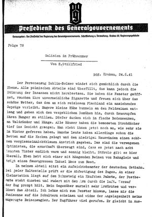 Pressedienst des Generalgouvernements / Pressechef der Regierung des Generalgouvernements vom 24.06.1941
