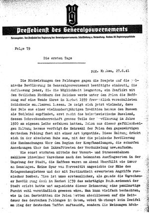 Pressedienst des Generalgouvernements / Pressechef der Regierung des Generalgouvernements vom 27.06.1941