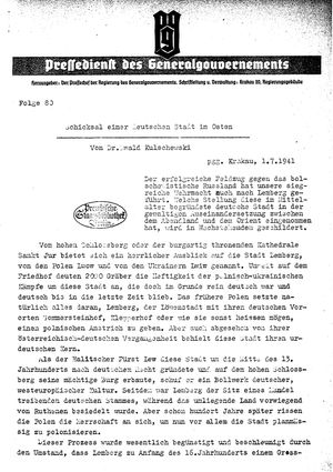 Pressedienst des Generalgouvernements / Pressechef der Regierung des Generalgouvernements vom 01.07.1941