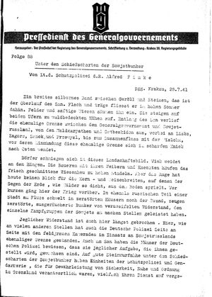 Pressedienst des Generalgouvernements / Pressechef der Regierung des Generalgouvernements vom 28.07.1941