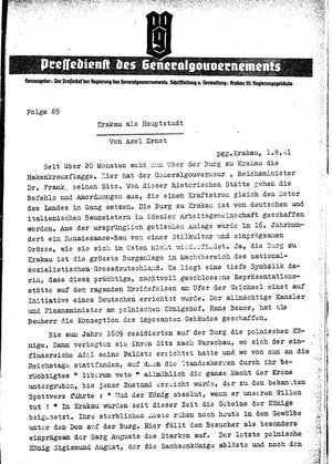 Pressedienst des Generalgouvernements / Pressechef der Regierung des Generalgouvernements vom 01.08.1941