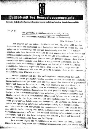 Pressedienst des Generalgouvernements / Pressechef der Regierung des Generalgouvernements vom 05.08.1941