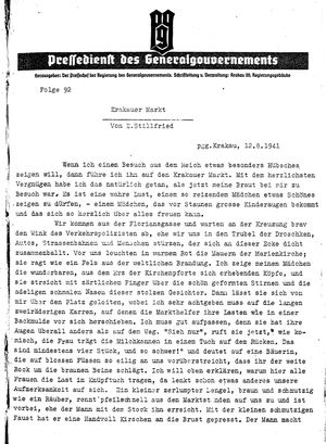 Pressedienst des Generalgouvernements / Pressechef der Regierung des Generalgouvernements vom 12.08.1941