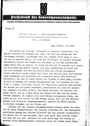 Pressedienst des Generalgouvernements / Pressechef der Regierung des Generalgouvernements vom 02.09.1941