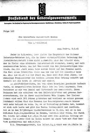 Pressedienst des Generalgouvernements / Pressechef der Regierung des Generalgouvernements vom 09.09.1941